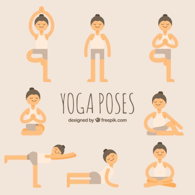 Vecteur gratuit belle main yoga dessiné poses réglé