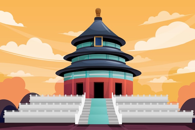 Vecteur gratuit belle scène du célèbre monument du temple de tiantan à pékin en chine, l'un des monuments les plus célèbres d'asie carte postale de conception d'attraction touristique ou affiche de voyage, illustration vectorielle.