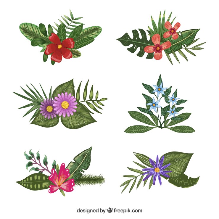 Vecteur gratuit belle sélection de différentes fleurs peintes à l&#39;aquarelle