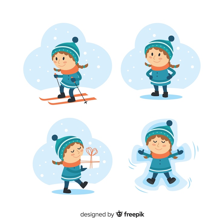 Vecteur gratuit belle série d&#39;enfants avec des vêtements d&#39;hiver