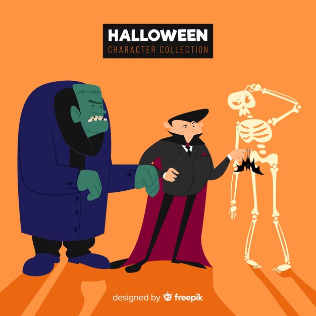 Vecteur gratuit belle série de personnages d'halloween au design plat