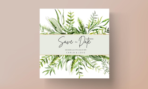 Belle Verdure Aquarelle Feuilles Carte D'invitation De Mariage