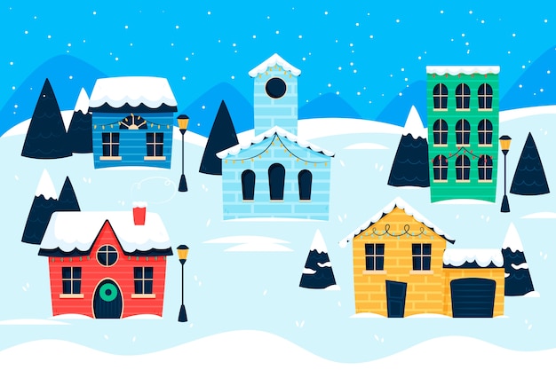 Vecteur gratuit belle ville de noël dessinée à la main