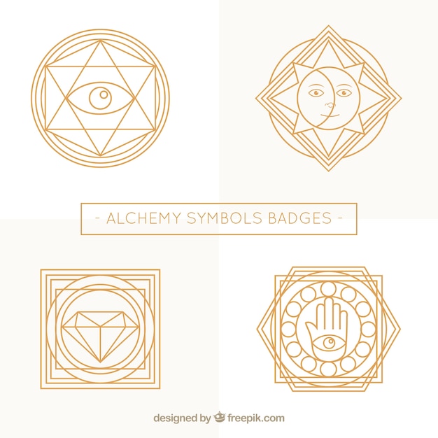 Vecteur gratuit belles badges de symboles d'alchimie