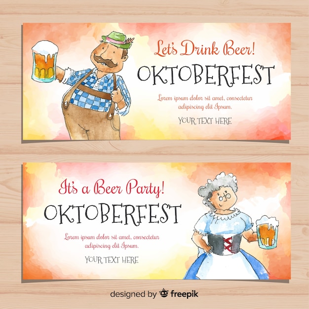 Vecteur gratuit belles bannières aquarelles oktoberfest