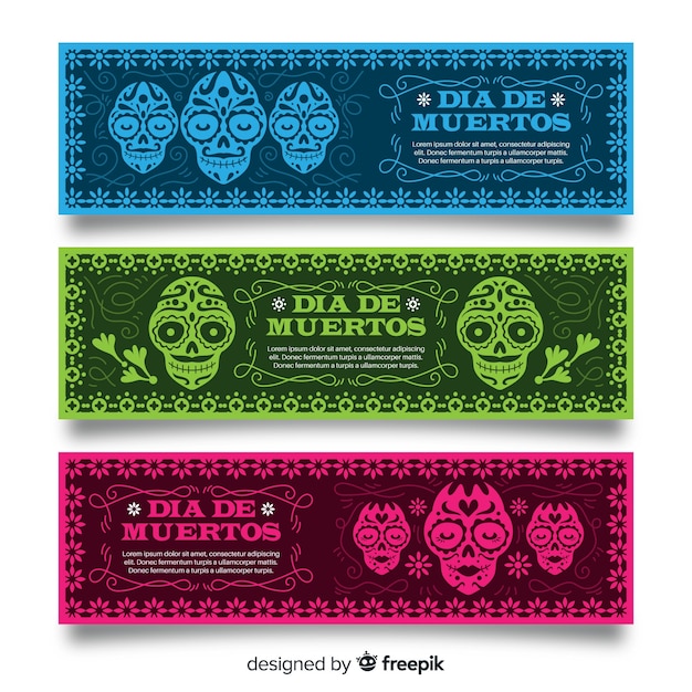 Belles Bannières Día De Muertos Avec Un Design Plat