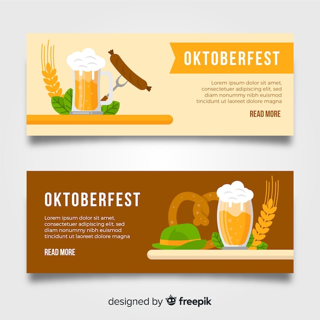 Vecteur gratuit belles bannières oktoberfest au design plat