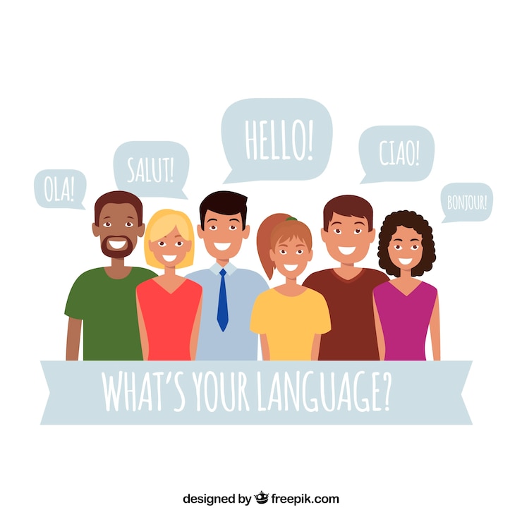 Vecteur gratuit belles caractères plats parlant différentes langues