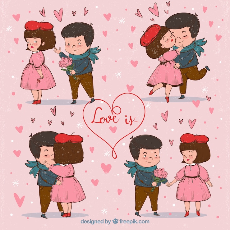 Vecteur gratuit belles couples amoureux dans la conception vintage