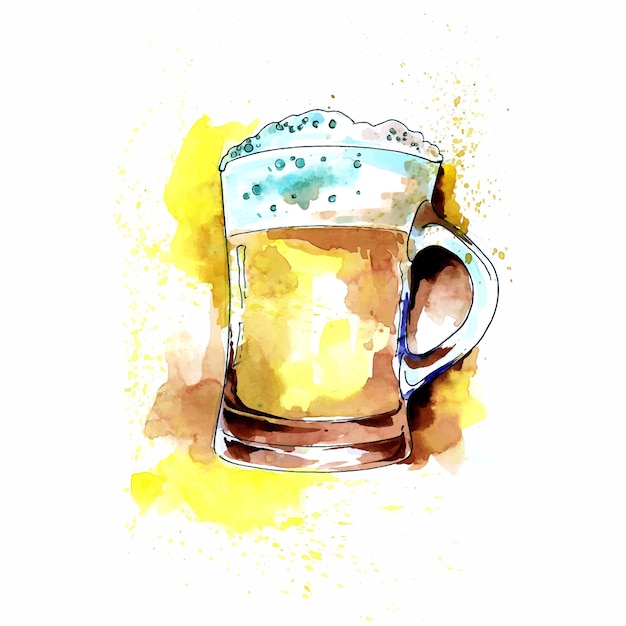 Vecteur gratuit belles deux tasses de boissons à la bière avec beaucoup de fond aquarelle en mousse