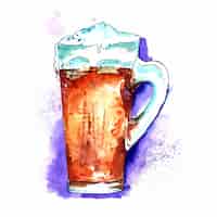 Vecteur gratuit belles deux tasses de boissons à la bière avec beaucoup de fond aquarelle en mousse