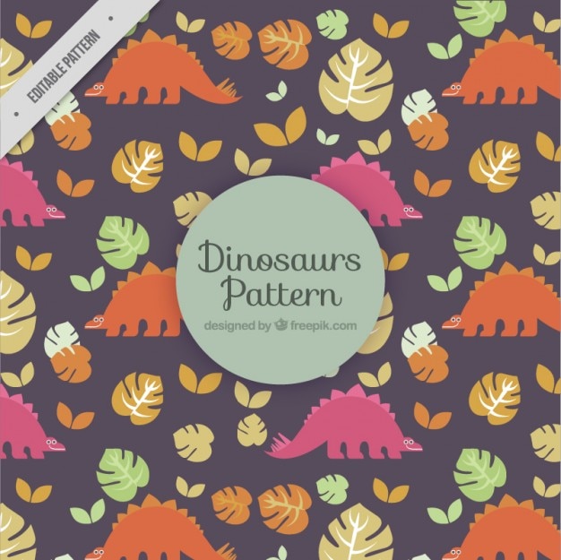 Belles Dinosaures Avec Des Feuilles Motif