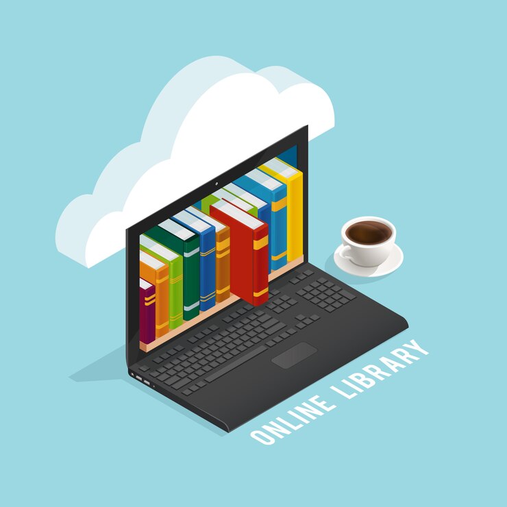 Vecteur gratuit bibliothèque isométrique en ligne