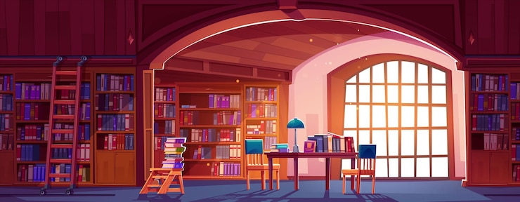 Vecteur gratuit bibliothèque publique avec beaucoup de livres sur les étagères