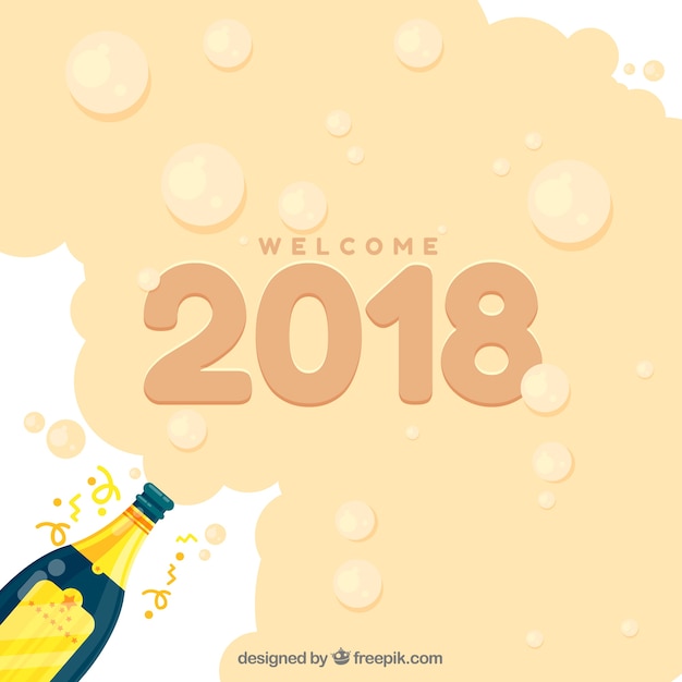 Bienvenue 2018 fond avec de la mousse de champagne
