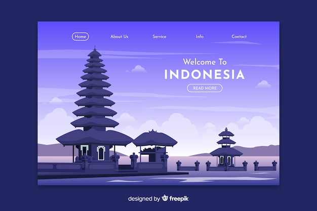Vecteur gratuit bienvenue dans le modèle de page de destination d'indonésie
