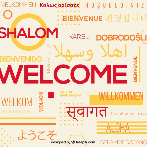 Vecteur gratuit bienvenue sur fond de composition dans différentes langues