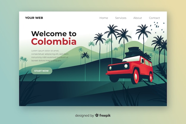 Vecteur gratuit bienvenue sur la page d'atterrissage colorée de la colombie