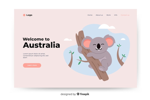 Vecteur gratuit bienvenue sur la page de destination de l'australie avec illustrations