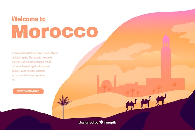 Vecteur gratuit bienvenue sur la page de destination du maroc avec des illustrations
