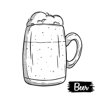 Bière en verre croquis dessinés à la main isolé sur blanc éléments de croquis de bière vector illustration