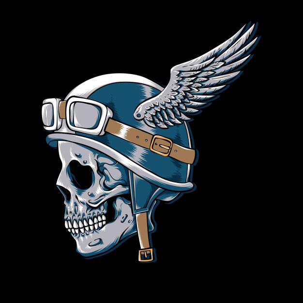 Biker crâne vintage avec logo vectoriel ailes