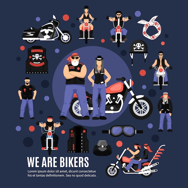 Vecteur gratuit bikers icons set