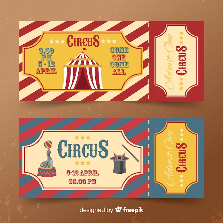Vecteur gratuit billet de cirque vintage