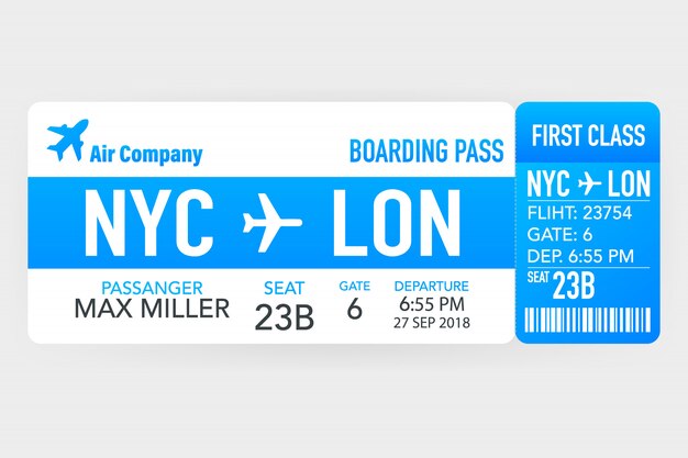 Billet D Avion Carte D Embarquement Isole Sur Fond Blanc Vecteur Premium