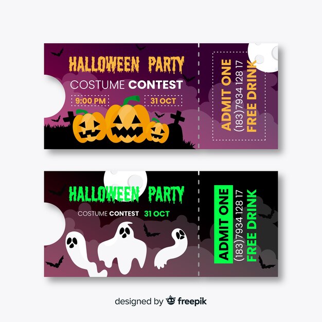 Vecteur gratuit billets design halloween