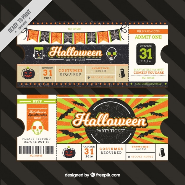 Vecteur gratuit billets halloween vintage