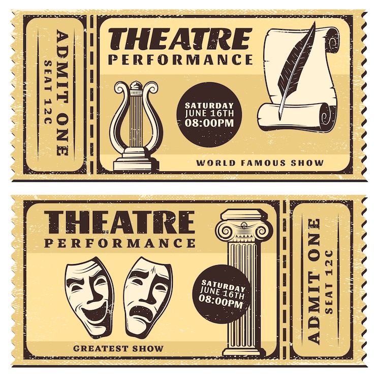 Vecteur gratuit billets horizontaux pour le théâtre vintage