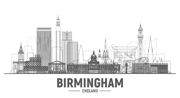 Birmingham Angleterre ligne ville skyline vecteur sur fond blanc Illustration vectorielle de course Concept de voyage et de tourisme d'affaires avec des bâtiments modernes Image pour bannière ou site web