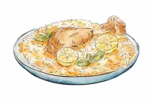 Vecteur gratuit biryani de poulet dessiné à la main