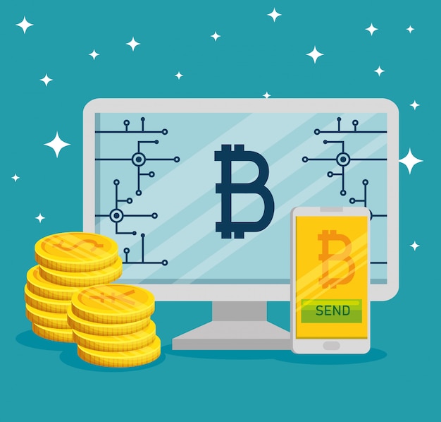 Vecteur gratuit bitcoin informatique et smartphone