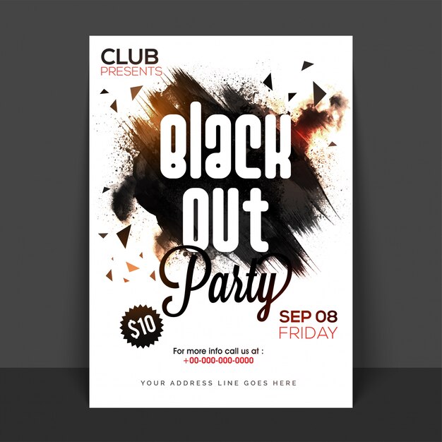 Black Out Party Poster, Banner ou Flyer avec des pinceaux abstraits.