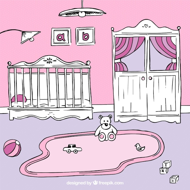 Blanc et rose chambre de bébé dessiné à la main