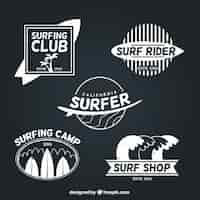 Vecteur gratuit blanc surfer badges pack