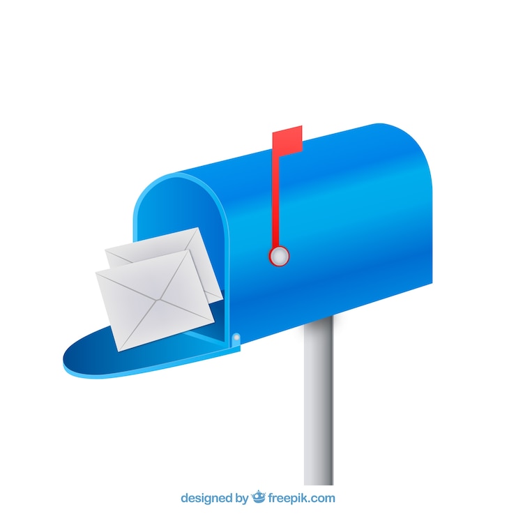 Vecteur gratuit bleu boîte aux lettres de fond avec des enveloppes