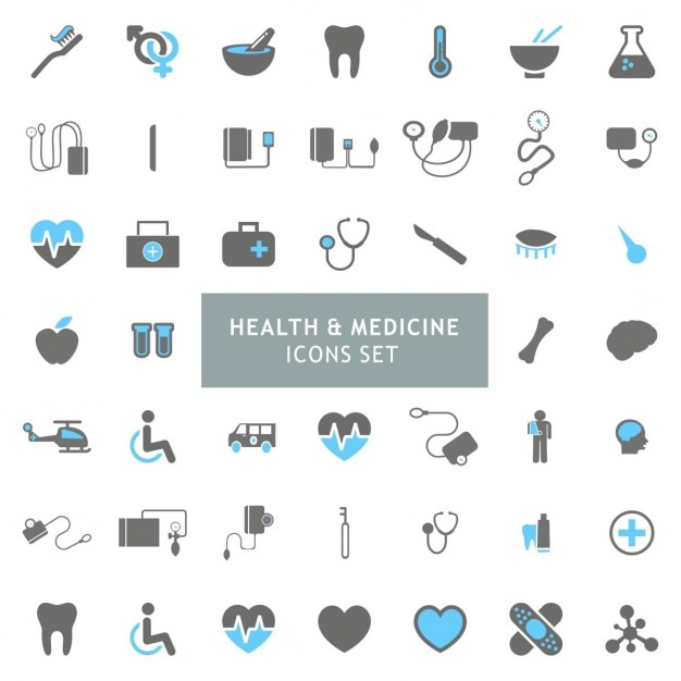 Bleu et Gris Santé et médecine Icon set