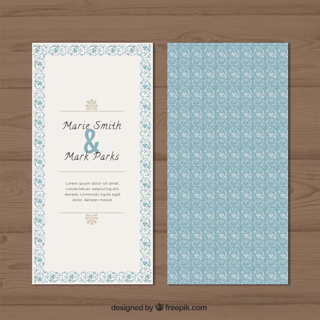 Bleu imprimé carte de mariage floral