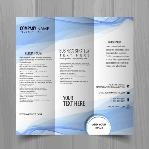 Vecteur gratuit bleu ondulé triptyque brochure