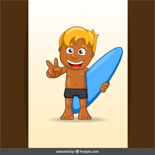 Vecteur gratuit blonde cartoon surfeur