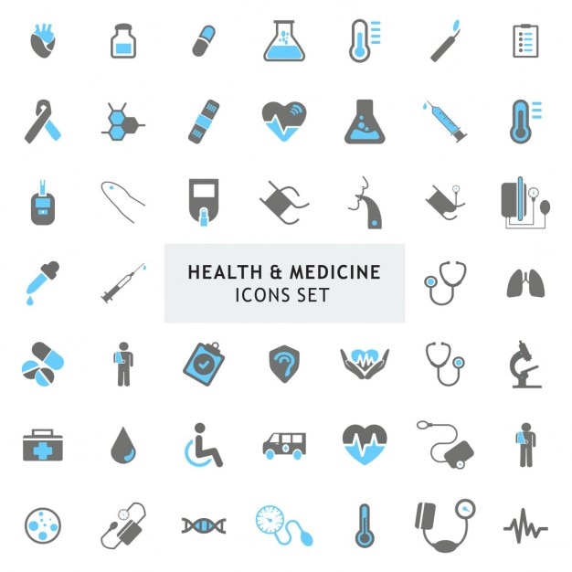 Blur et Gray coloré Médecine Santé Icons set