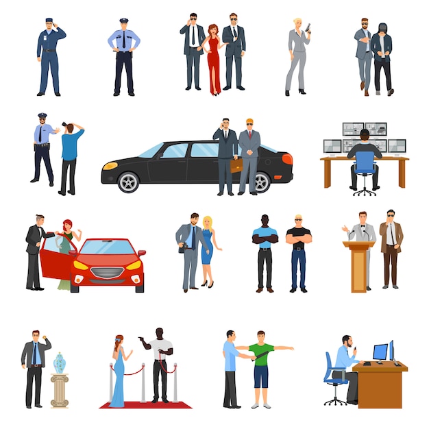 Vecteur gratuit bodyguard icons set