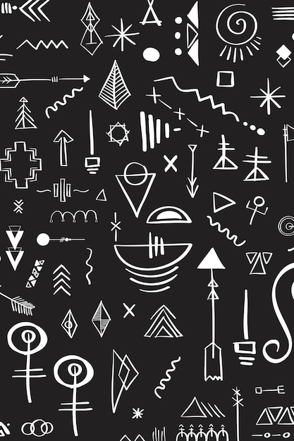 Vecteur gratuit bohème tribal doodle motif vecteur fond noir