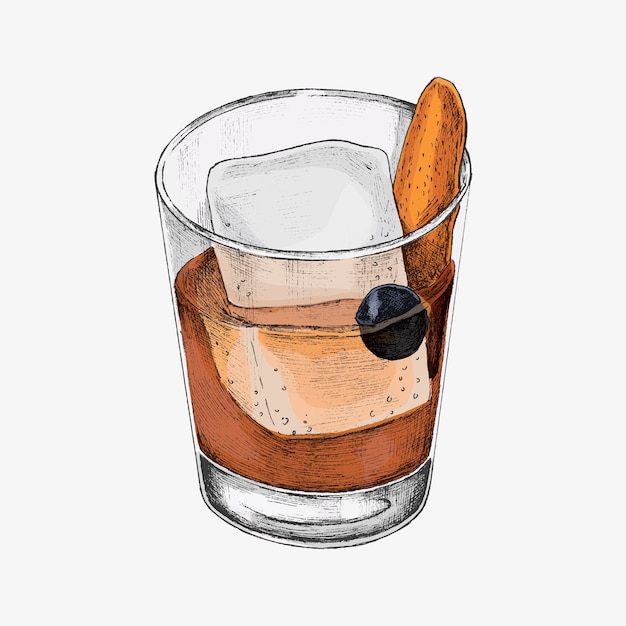 Boisson cocktail dessinée à la main dans un verre