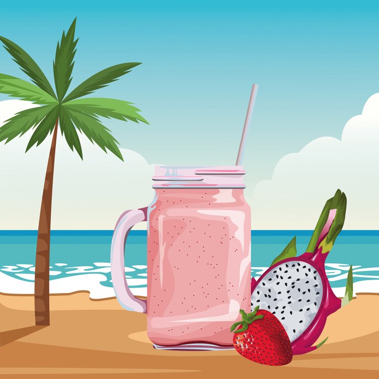 Vecteur gratuit boissons à base de fruits tropicaux et de smoothies