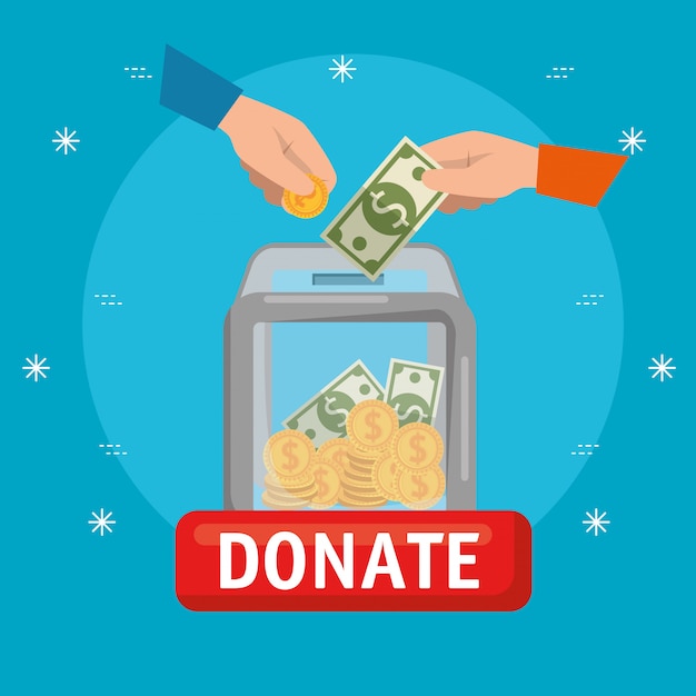 Vecteur gratuit boîte avec de l'argent pour un don de charité