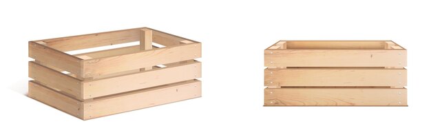 Boîte en bois ou icône isolée de vecteur 3D de caisse vide